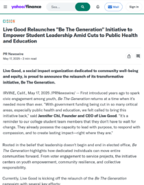 Yahoo Finance Be The Generation Article